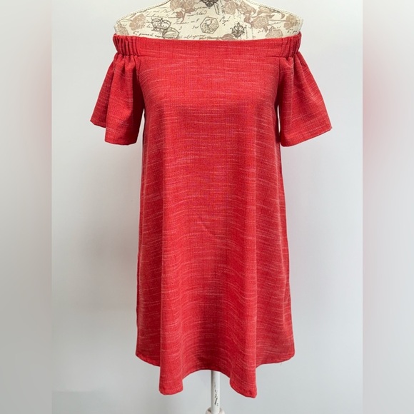 LOVERICHE Red Off-Shoulder Mini shift Dress size S. - Picture 1 of 14